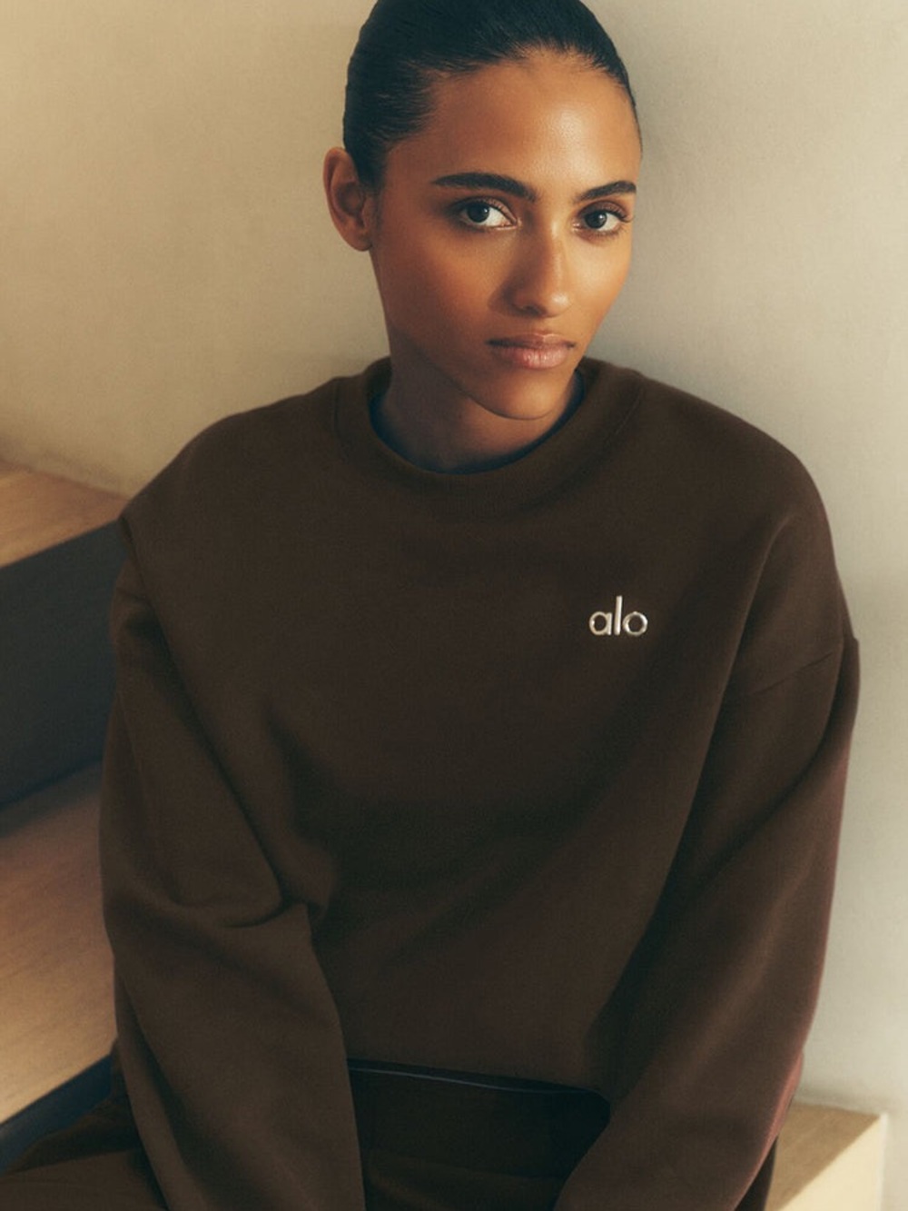 ALO Accolade Crew Neck Sweatshirt - Espresso Brown | Size L - Picture 2 of 10